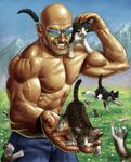  amazing bald bite cat cub cute eyewear facial_hair feline feral glasses grass human it's_dangerous_to_go_alone male mammal matataku mountain muscles mustache nom offering om_nom_nom shiny smile sunglasses taku topless young 