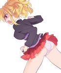  ass blonde_hair blush breasts large_breasts open_mouth panties ponytail purple_eyes skirt solo tanada tears umineko_no_naku_koro_ni underwear upskirt ushiromiya_jessica white_panties 