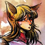  blonde_hair canine ears female fox hair humanoid kemonchu long_hair looking_at_viewer mammal open_mouth solo unknown_artist 