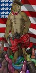  abs american american_flag animal_genitalia balls biceps blue_eyes bow_tie clothing dildo equine erection flag fur horse horsecock knot male mammal muscles narse nipples pecs penis sex_toy shorts solo topless 