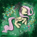  female feral fluttershy_(mlp) forest friendship_is_magic hasbro horse john_joseco mammal my_little_pony nap napping pegasus pony solo tree wings wood 