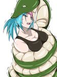  1girl bhm blue_hair breasts coiled eaten_alive eating female girl leona_heidern open_mouth predator_and_prey snake swallowing vore 