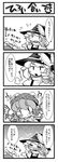  4koma blush_stickers bow braid closed_eyes comic greyscale hair_bow hat hat_bow kirisame_marisa monochrome multiple_girls mystia_lorelei open_mouth touhou translation_request ura_doramachikku wings yin_yang 