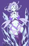  absurdres big_breasts blue_eyes blue_hair blue_lips blue_skin blush breasts dorugoramon_001 erect_nipples female final_fantasy final_fantasy_xi highres ice large_breasts long_hair midriff pasties pointy_ears shiva_(final_fantasy) solo 