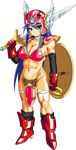  abs absurdres armor bikini_armor blue_hair boots breasts choker cleavage commentary cosplay dragon_quest dragon_quest_iii elbow_gloves full_body gloves green_eyes helmet highres izumi_konata large_breasts long_hair lucky_star mole mole_under_eye navel older oyu_no_kaori red_armor shield soldier_(dq3) soldier_(dq3)_(cosplay) solo sword thigh_strap transparent_background warrior weapon 