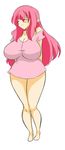  breasts curvy dress eye_closed eyes_closed huge_breasts legs long_hair original pink_hair pointy_ears short_skirt simple_background smile solo standing wide_hips zeon_(pixiv722928) 