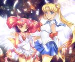  2girls angel_wings artist_request bishoujo_senshi_sailor_moon bishoujo_senshi_sailor_moon_sailor_stars blonde_hair blue_eyes blush chibi_usa child choker elbow_gloves eternal_sailor_moon gloves highres kaminary multiple_girls pink_eyes pink_hair sailor_chibi_moon sailor_moon skirt smile tsukino_usagi wings 