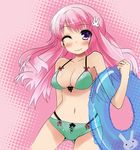  baka_to_test_to_shoukanjuu bikini blue_eyes blush breasts busty cleavage hair_ornament himeji_mizuki long_hair pink_hair smile solo swimsuit wink 