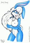  anthro big_breasts blue blue_fur breasts busty_bunny classic dennis_carrigan female fur hair lagomorph long_hair looking_at_viewer mammal nipples nude plain_background pose pussy rabbit smile solo standing tail vintage white_background 
