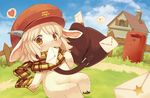  blue_sky building cloud commentary_request day envelope furry grass hat heart japanese_postal_mark kishibe letter looking_at_viewer love_letter outdoors postbox_(outgoing_mail) scarf short_hair sky solo spoken_heart star 