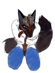  bdsm bondage bound canine looking_at_viewer male solo straitjacket unknown_artist wolf 