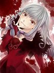  1girl agria_(tales) crazy_eyes dress freckles long_hair red_dress red_eyes silver_hair smile solo tales_of_(series) tales_of_xillia 