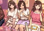  brown_hair dark_skin dress jewelry kaqo looking_at_viewer multiple_girls nail_polish necklace original ousama_game pov pov_across_table sitting skirt 