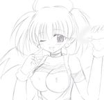  aq_interactive arcana_heart artist_request atlus blush breasts censored examu large_breasts lilica_felchenerow lowres monochrome nipples penis pointy_ears sketch wings wink 
