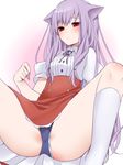  animal_ears bad_id bad_pixiv_id cat_ears kiriya_nozomi kneehighs long_hair mayoi_neko_overrun! panties purple_hair red_eyes solo striped striped_panties tyobimiru underwear 