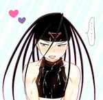  1boy androgynous black_hair blush cum cum_on_body cum_on_upper_body envy_(fma) facial fullmetal_alchemist headband heart hiroshi_(kitaro) homunculus long_hair lowres open_mouth purple_eyes skin_tight sleeveless slit_pupils tears tongue yaoi 