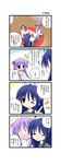  3girls 4koma :3 ;3 =_= ahoge aotan_nishimoto blush comic hiiragi_kagami hiiragi_tsukasa izumi_konata lucky_star mole mole_under_eye multiple_girls one_eye_closed purple_hair seiza sitting translated 