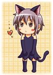  :&lt; acuo animal_ears bad_id bad_pixiv_id blush cat_ears cat_tail chibi dress elbow_gloves gloves heart highres kanikani nagato_yuki short_hair solo standing suzumiya_haruhi_no_yuuutsu tail 