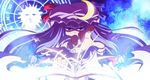  book crescent glaring hat light long_hair looking_at_viewer magic magic_circle open_mouth patchouli_knowledge purple_eyes purple_hair rayno solo touhou 