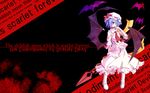  bat bat_wings blue_hair hamamo hat highres polearm red_eyes remilia_scarlet short_hair solo spear touhou weapon wings 