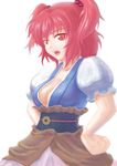  breasts cleavage hair_bobbles hair_ornament medium_breasts nazal onozuka_komachi red_eyes red_hair short_hair solo touhou two_side_up 