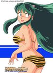  1girl bikini breasts female green_hair horns long_hair lum oni solo swimsuit urusei_yatsura 
