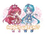  aqua_hair arara_milk blue_choker blue_skirt choker circlet cosplay crossover cure_blossom cure_blossom_(cosplay) cure_marine cure_marine_(cosplay) earrings haou_taikei_ryuu_knight heartcatch_precure! jewelry magical_girl multiple_girls ng_knight_lamune_&amp;_40 paffy_pafuricia pink_choker pointy_ears precure purple_eyes red_eyes red_hair shirakawa_(whitemist) skirt super_robot_wars super_robot_wars_neo thighhighs twintails 