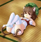  animal_ears bad_hands bad_id bad_pixiv_id brown_eyes brown_hair cat_ears cat_tail chen child earrings feet hat jewelry multiple_tails panties short_hair sipu socks soles solo tail thighhighs touhou underwear 