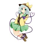  :3 bow closed_eyes eyes full_body green_eyes green_hair hat heart heart_of_string highres kamiyama_aya komeiji_koishi short_hair solo touhou transparent_background 