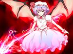  bad_id bad_pixiv_id bat_wings glowing glowing_eyes hat highres mikage_kirino purple_hair red_eyes remilia_scarlet short_hair solo spear_the_gungnir touhou wings 