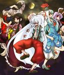  cloud fujiwara_no_mokou houraisan_kaguya kamishirasawa_keine moon multiple_girls night reisen_udongein_inaba touhou yagokoro_eirin yamanyan yellow_moon 