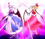  alternate_costume bat_wings flandre_scarlet gloves hat heart heart_hands heart_hands_duo high_heels kentairui multiple_girls ponytail red_eyes remilia_scarlet shoes short_hair siblings side_ponytail sisters touhou wings 