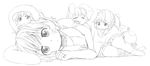  :&lt; =_= animal_ears bad_id bad_pixiv_id bunny_ears chibi child greyscale inaba_tewi looking_at_viewer lying monochrome multiple_persona nagian on_side short_hair sketch tail touhou 
