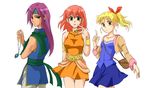  bad_id bad_pixiv_id bag blonde_hair dress faris_scherwiz final_fantasy final_fantasy_v headband himeja82 jewelry krile_mayer_baldesion lenna_charlotte_tycoon long_hair multiple_girls necklace orange_shirt orange_skirt ponytail purple_hair red_hair shirt short_dress short_hair skirt sleeveless 