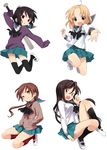  a_channel baseball_bat highres ichii_tooru kuroda_bb momoki_run multiple_girls nishi_yuuko official_art school_uniform sleeves_past_fingers sleeves_past_wrists tennouji_nagisa thighhighs 