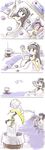  4koma after_sex akemi_homura bed black_hair cigarette comic guile highres homu kamexmusi kaname_madoka kicking long_hair mahou_shoujo_madoka_magica multiple_girls naked_sheet pink_hair ruined_for_marriage short_hair sigh street_fighter throwing tissue tissue_box translated trash_can twintails under_covers what yuri 