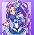  \m/ ^_^ bad_id bad_pixiv_id blue_skirt brooch cat closed_eyes cure_beat dress earrings eyelashes frills fukushima_masaru hair_ornament hairpin hand_on_hip heart hummy_(suite_precure) jewelry kurokawa_eren long_hair magical_girl precure purple_hair ribbon seiren_(suite_precure) side_ponytail skirt smile suite_precure yellow_eyes 