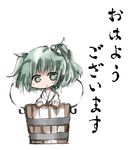  bucket chibi child green_eyes green_hair hair_bobbles hair_ornament in_bucket in_container kisume kotatu_(akaki01aoki00) smile solo touhou translated 
