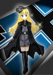  blonde_hair blue_eyes boots daiteikoku flag gloves hat highres long_hair military military_uniform peaked_cap retia_adolf solo uniform 