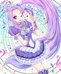  ;d ahoge bass_clef beamed_eighth_notes beamed_sixteenth_notes blue_choker blue_legwear blue_skirt boots cat choker cure_beat dress eighth_note eyelashes flat_sign frills gloves hair_ornament hairpin half_note heart hummy_(suite_precure) isumi_(i-spixi) kurokawa_eren long_hair magical_girl musical_note one_eye_closed open_mouth precure purple_hair quarter_note ribbon seiren_(suite_precure) sharp_sign side_ponytail sixteenth_note skirt smile staff_(music) suite_precure thigh_boots thighhighs treble_clef whole_note yellow_eyes zettai_ryouiki 