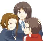  2girls akiyama_mio arm_hug bad_id bad_pixiv_id black_eyes black_hair brother_and_sister brown_eyes brown_hair hug k-on! multiple_girls natsushi school_uniform short_hair siblings tainaka_ritsu tainaka_satoshi 