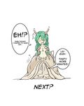  blush breasts female girl green_hair hard_translated heart kaname_(artist) large_breasts monster_girl open_mouth shaded_face simple_background slime slug slug_girl speech_bubble surprised sweatdrop translated unbirthing vore white_background 