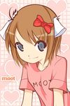  &lt;3 4chan animal_ears blue_eyes bow brown_hair cat_ears crossdressing cute fangs female hair hair_bow human mammal moot short_hair solo unknown_artist 