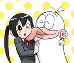  crossover fujiko_f_fujio_(style) k-on! licking nakano_azusa obake_no_q-tarou parody q-tarou style_parody twintails ueyama_michirou 