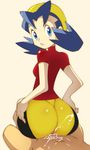  ass bike_shorts blue_eyes bushizo buttjob cfnm clothed_female_nude_male crystal_(pokemon) cum grinding hips huge_ass large_ass looking_back pokemon uncensored wide_hips 