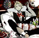  akutabe alternate_form azazel bed beelzebub_(azazel-san) blonde_hair crown dart dartboard demon_wings male_focus mirror pillow red_eyes reflection suou wings yondemasu_yo_azazel-san. 