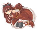  bdsm blush bondage bound elbow_gloves gloves long_hair magical_girl mahou_shoujo_madoka_magica pikachi ponytail red_eyes red_hair sakura_kyouko solo thighhighs 