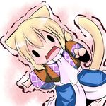  animal_ears blonde_hair cat_ears cat_tail chibi extra_ears hoshizuki_(seigetsu) kemonomimi_mode looking_at_viewer mizuhashi_parsee open_mouth pointing puru-see scarf solo tail touhou trembling |_| 