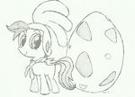  ambiguous_gender billy_hatcher_and_the_giant_egg black_and_white cape chicken_headwear crest cub egg equine feral friendship_is_magic giant_egg greyscale hasbro helmet horse line_art loz mammal monochrome my_little_pony parody pegasus plain_background pony scootaloo_(mlp) solo white_background wings young 