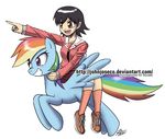  azumanga_daioh black_hair blue_fur blush brown_eyes clothed clothing crossover duo equine female feral friendship_is_magic fur grin hair hasbro horse human john_joseco mammal mane multicolor_hair my_little_pony pegasus plain_background pointing pony purple_eyes rainbow_dash_(mlp) riding riding_sidesaddle school_uniform shoes short_hair sidesaddle smile socks takino_tomo white_background wings 